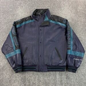 Vintage I.O.U. Leather Jacket Mens XL Purple Teal Full Zip Bomber Legend